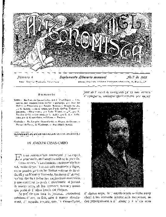 Autonomista. Suplement Literari, L'. 1/4/1903. [Issue]