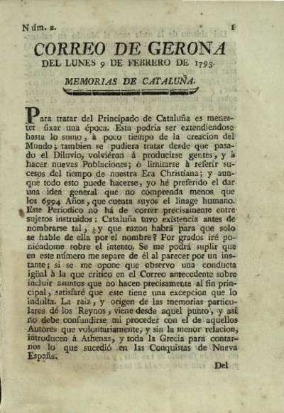 Correo de Gerona. 9/2/1795. [Issue]