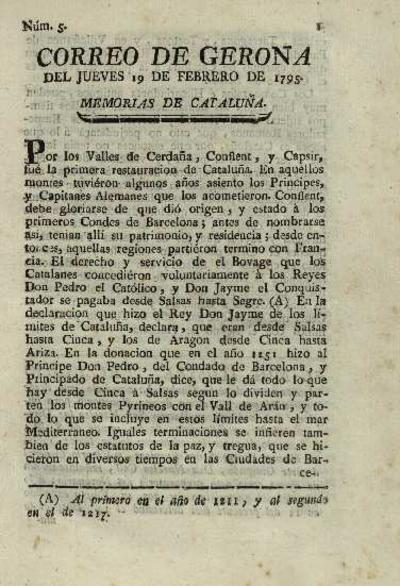 Correo de Gerona. 19/2/1795. [Issue]