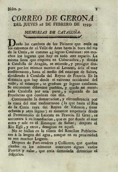 Correo de Gerona. 26/2/1795. [Issue]