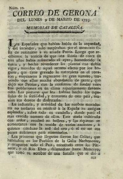 Correo de Gerona. 9/3/1795. [Ejemplar]
