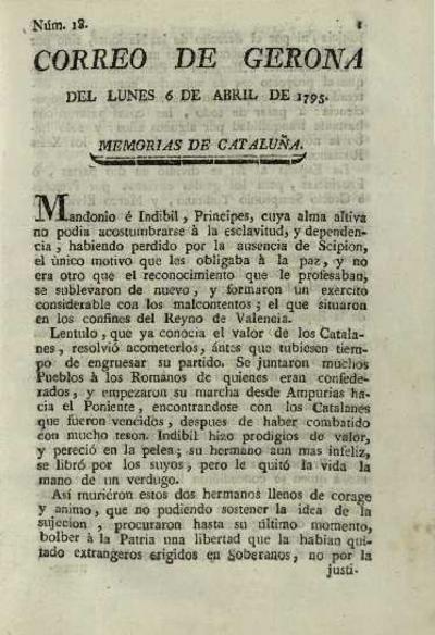 Correo de Gerona. 6/4/1795. [Exemplar]