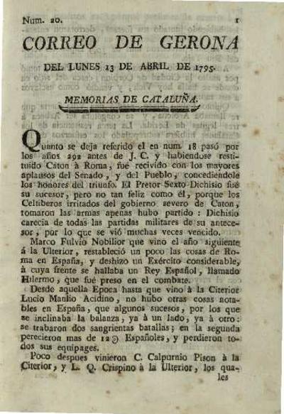 Correo de Gerona. 13/4/1795. [Issue]