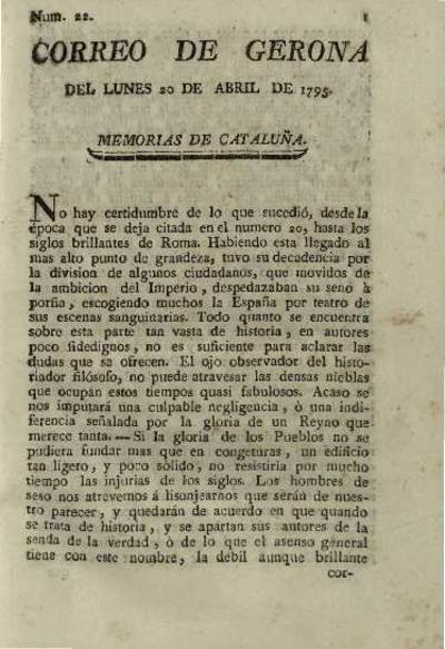 Correo de Gerona. 20/4/1795. [Issue]