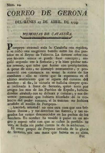 Correo de Gerona. 27/4/1795. [Issue]