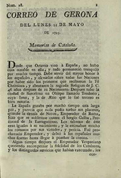 Correo de Gerona. 11/5/1795. [Issue]