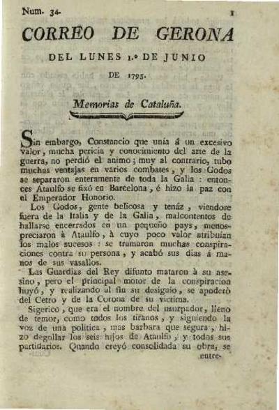 Correo de Gerona. 1/6/1795. [Issue]