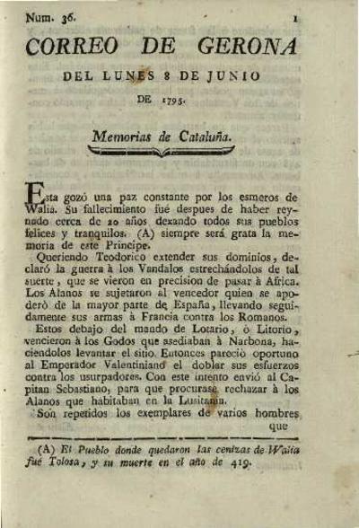 Correo de Gerona. 8/6/1795. [Exemplar]