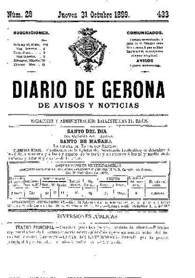 Diari de Girona d'avisos i notícies. 31/10/1889. [Issue]