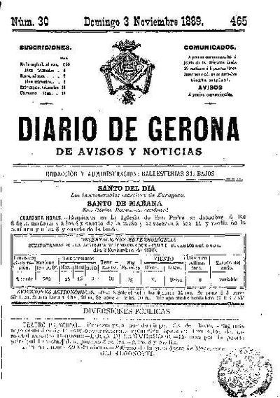 Diari de Girona d'avisos i notícies. 3/11/1889. [Issue]