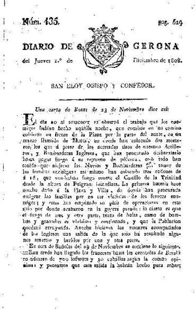 Diario de Gerona. 1/12/1808. [Ejemplar]