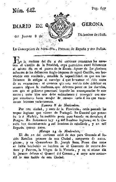 Diario de Gerona. 8/12/1808. [Ejemplar]
