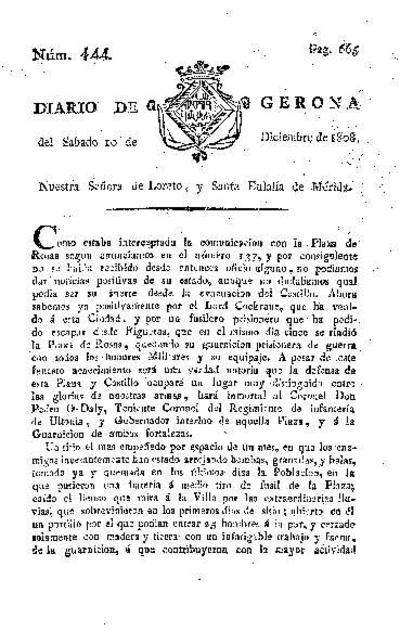 Diario de Gerona. 10/12/1808. [Exemplar]