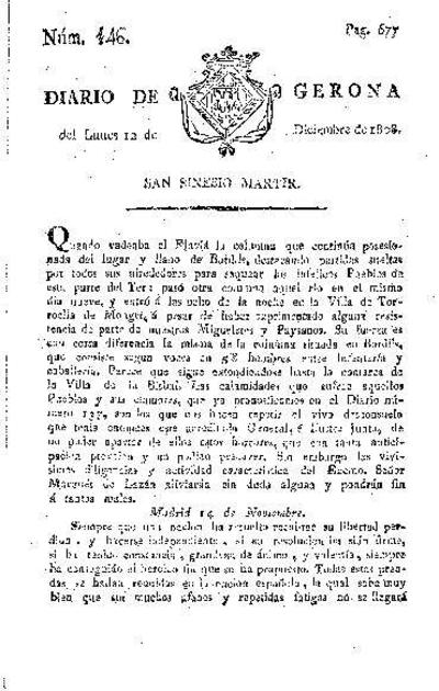 Diario de Gerona. 12/12/1808. [Ejemplar]