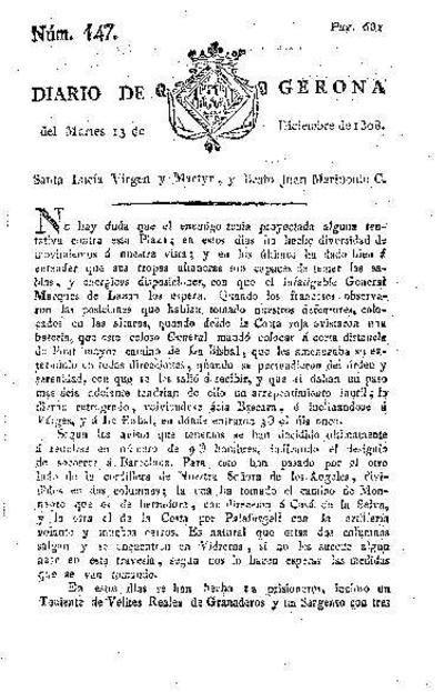 Diario de Gerona. 13/12/1808. [Exemplar]