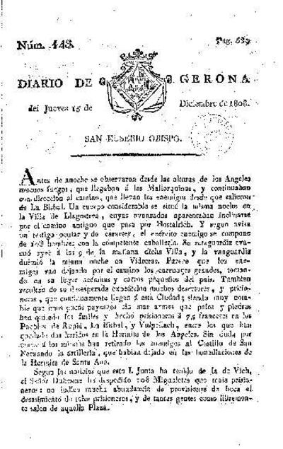 Diario de Gerona. 15/12/1808. [Exemplar]