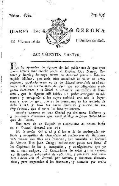Diario de Gerona. 16/12/1808. [Ejemplar]