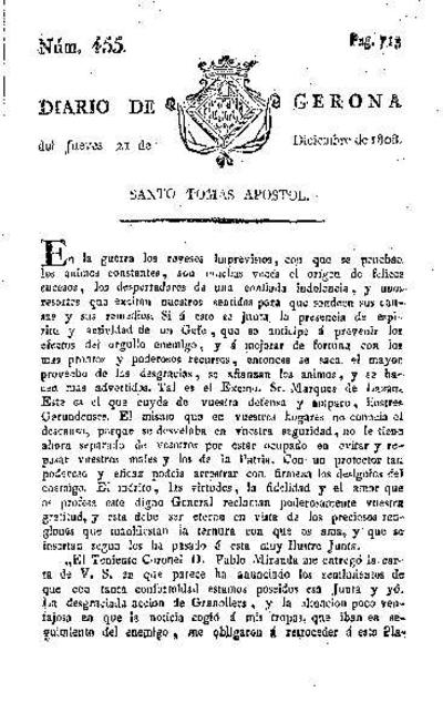 Diario de Gerona. 21/12/1808. [Ejemplar]