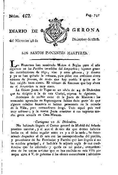 Diario de Gerona. 28/12/1808. [Ejemplar]