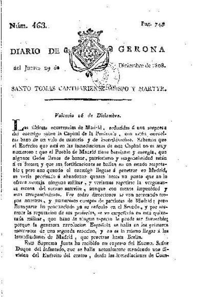 Diario de Gerona. 29/12/1808. [Exemplar]