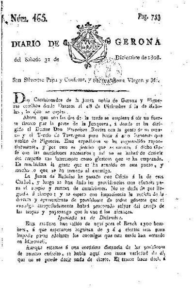 Diario de Gerona. 31/12/1808. [Ejemplar]