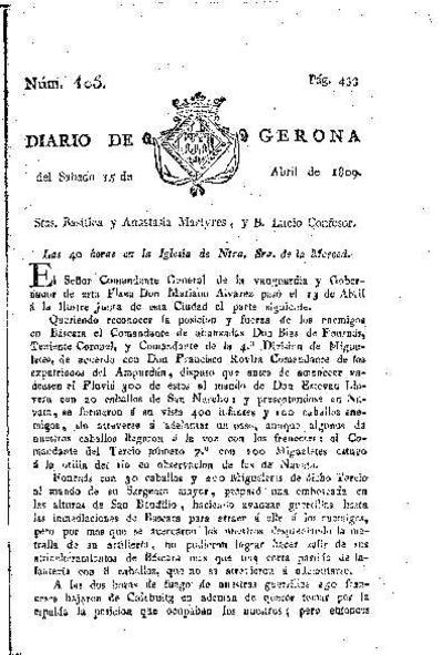 Diario de Gerona. 15/4/1809. [Ejemplar]