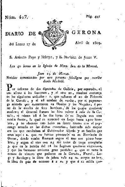 Diario de Gerona. 17/4/1809. [Exemplar]