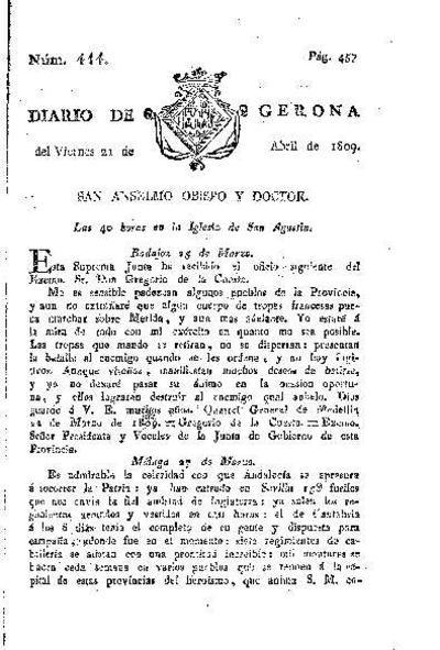 Diario de Gerona. 21/4/1809. [Exemplar]