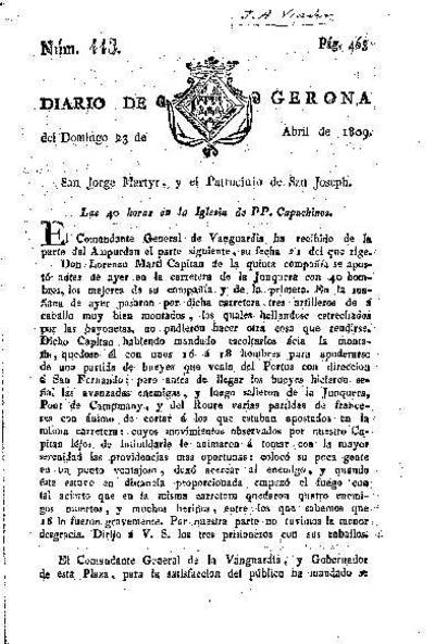 Diario de Gerona. 23/4/1809. [Exemplar]
