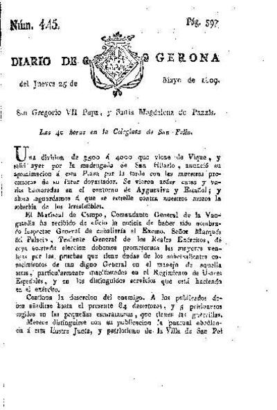 Diario de Gerona. 25/5/1809. [Exemplar]