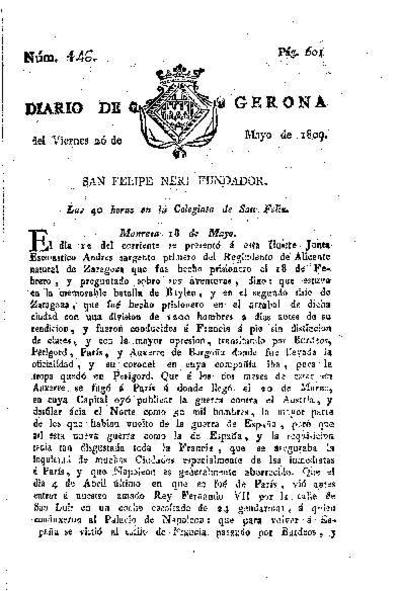 Diario de Gerona. 26/5/1809. [Exemplar]