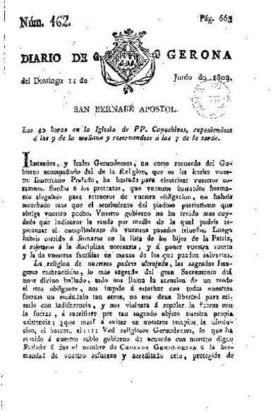 Diario de Gerona. 11/6/1809. [Exemplar]