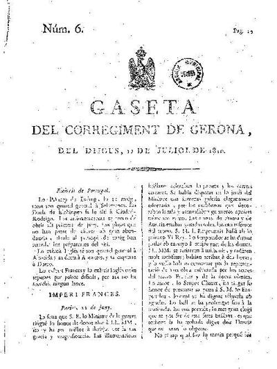 Gaseta del Corregiment de Gerona. 12/7/1810. [Issue]