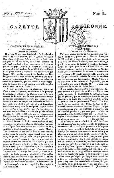 Gazette de Gironne. 9/1/1812. [Issue]