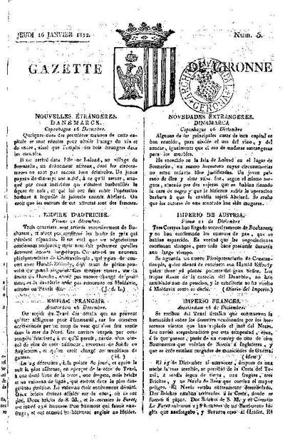 Gazette de Gironne. 16/1/1812. [Issue]