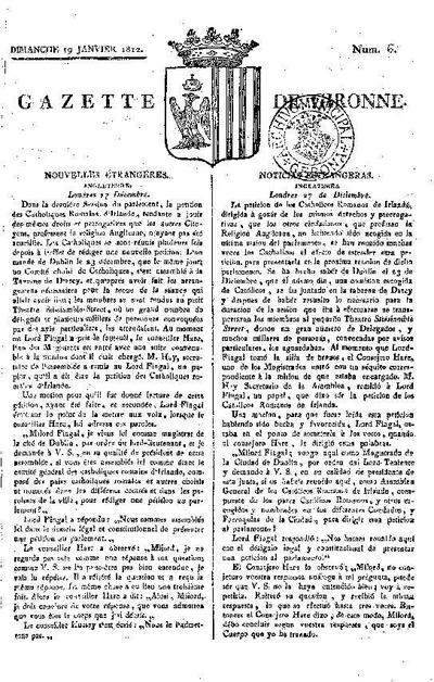 Gazette de Gironne. 19/1/1812. [Ejemplar]