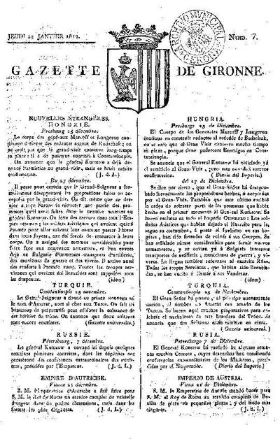 Gazette de Gironne. 23/1/1812. [Ejemplar]