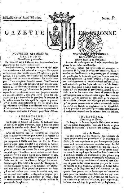 Gazette de Gironne. 26/1/1812. [Exemplar]
