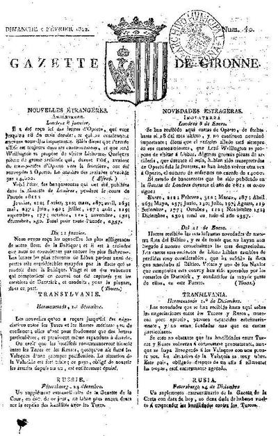 Gazette de Gironne. 2/2/1812. [Issue]