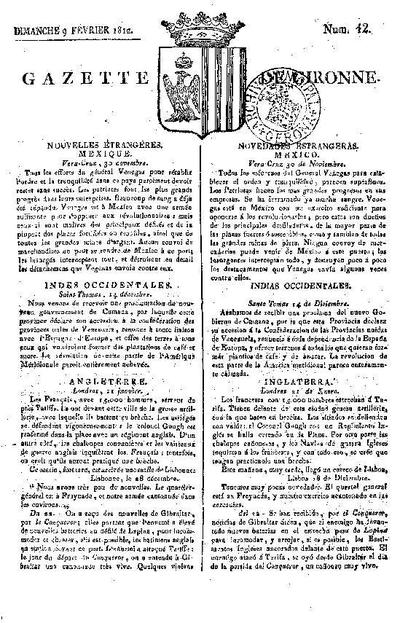 Gazette de Gironne. 9/2/1812. [Ejemplar]