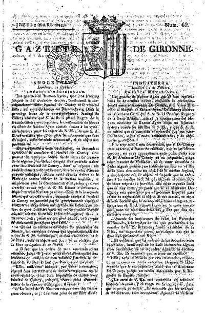 Gazette de Gironne. 5/3/1812. [Issue]