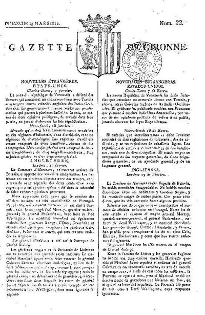 Gazette de Gironne. 15/3/1812. [Issue]