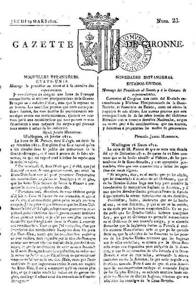 Gazette de Gironne. 19/3/1812. [Issue]