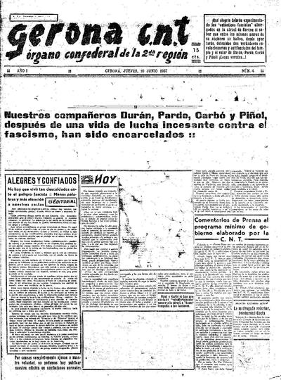 Gerona CNT. 10/6/1937. [Issue]