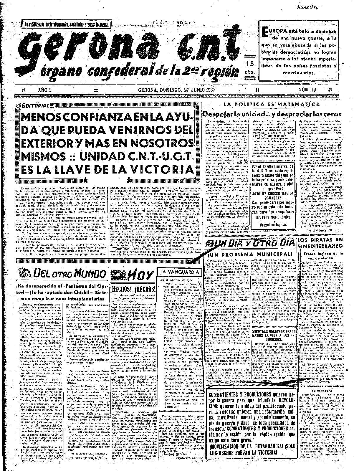 Gerona CNT. 27/6/1937. [Issue]