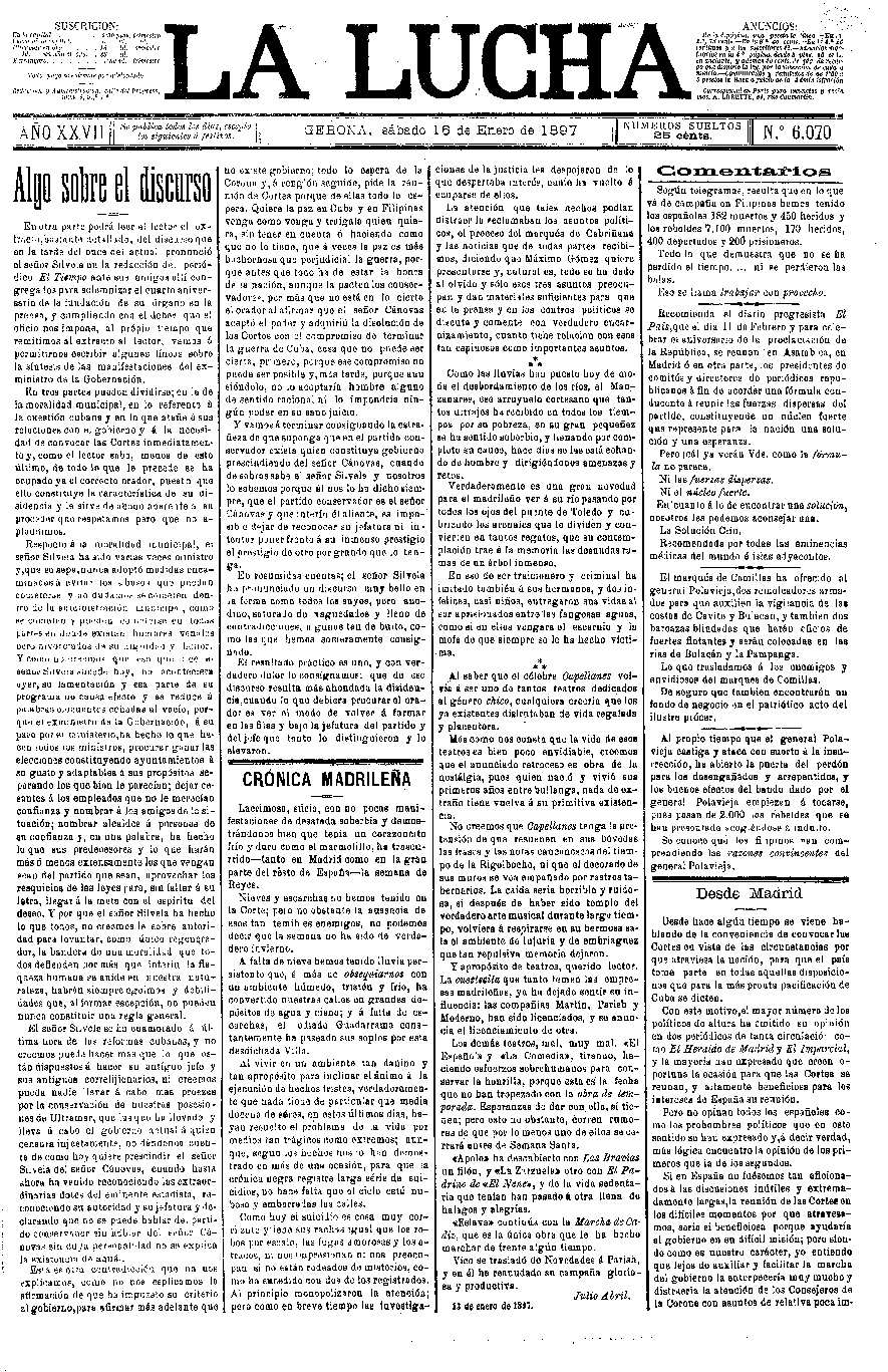 Lucha, La. 16/1/1897. [Issue]