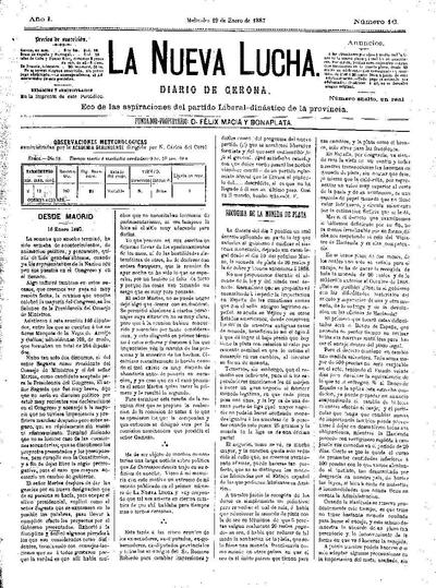 Nueva Lucha, La. 19/1/1887. [Exemplar]
