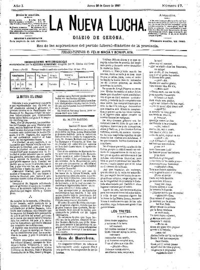 Nueva Lucha, La. 20/1/1887. [Exemplar]