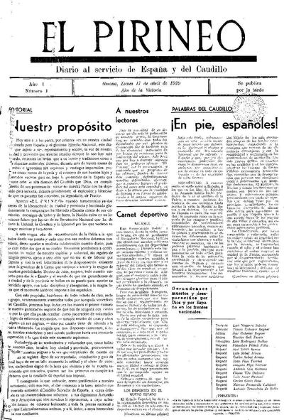 Pirineo, El. 17/4/1939. [Issue]