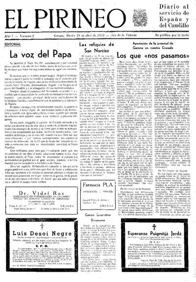 Pirineo, El. 18/4/1939. [Ejemplar]